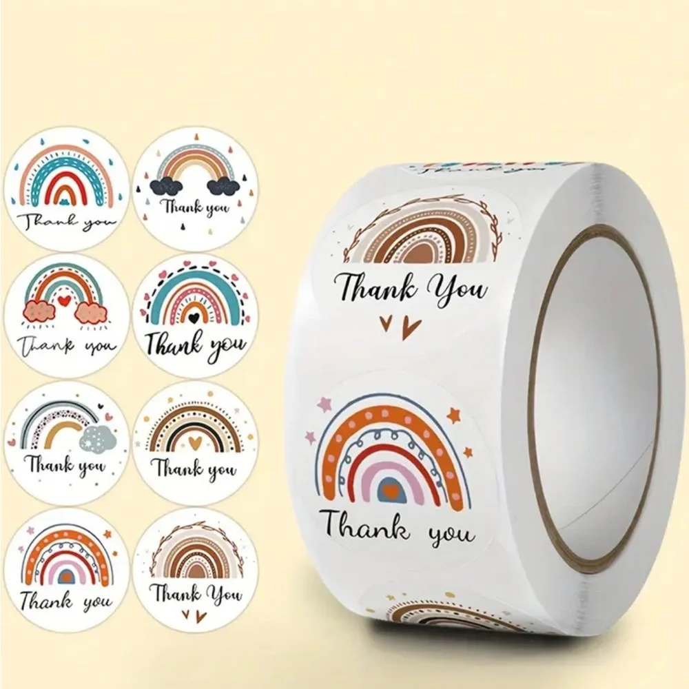 500pc Rainbow Thank You Stickers Roll